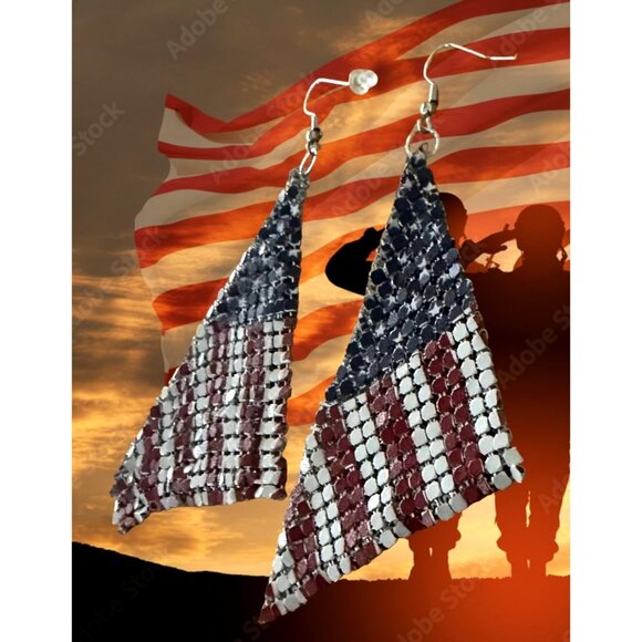 New American Flag Earrings Drop Dangle Stars Stripes Patriotic July 4 Ve… - Picture 2 of 12